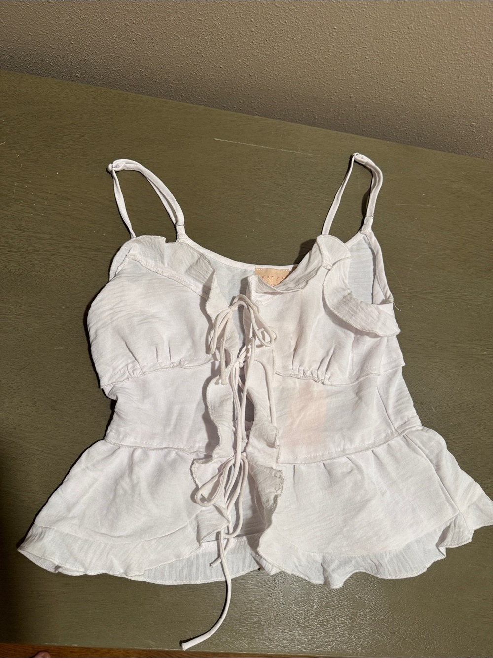 Good Luck Gem White Tie-Front Ruffle Cami size XS